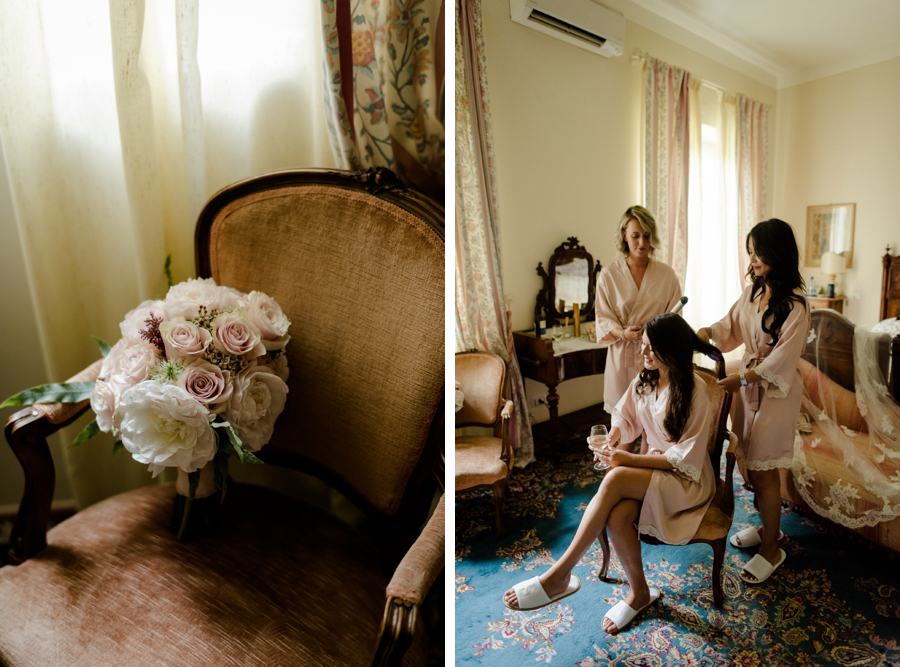 getting ready of the bride and flowers bouquet