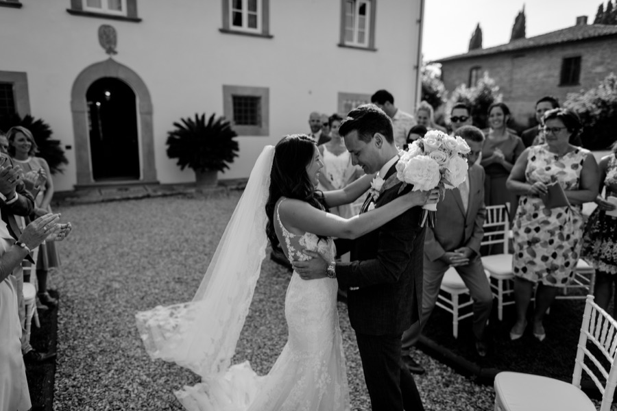 bride and groom having the first look at the ceremony