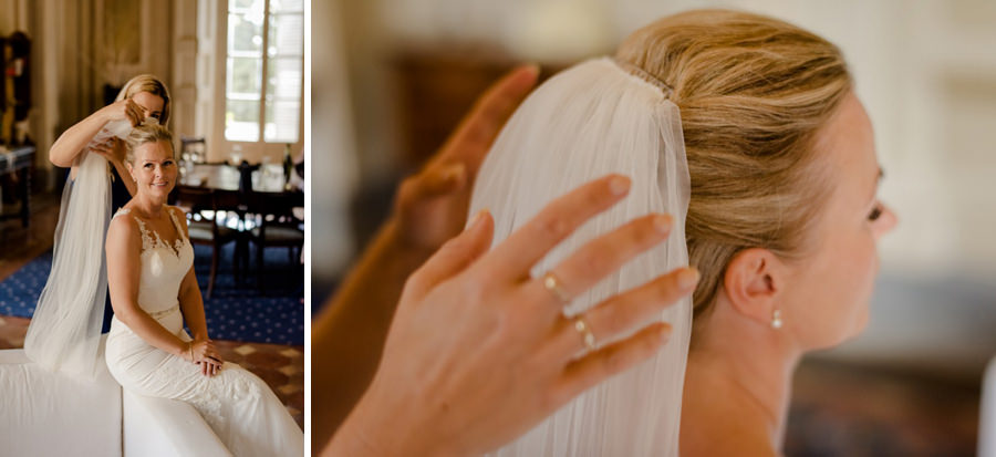 getting ready of the bride fixing the veil