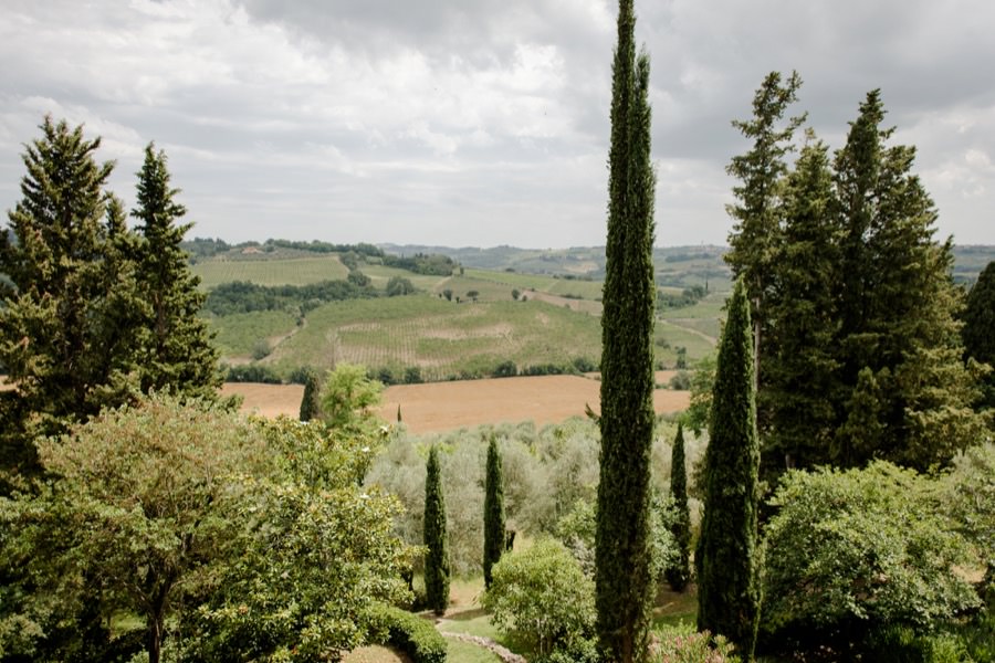 view on the tuscan hills from montegufoni castle