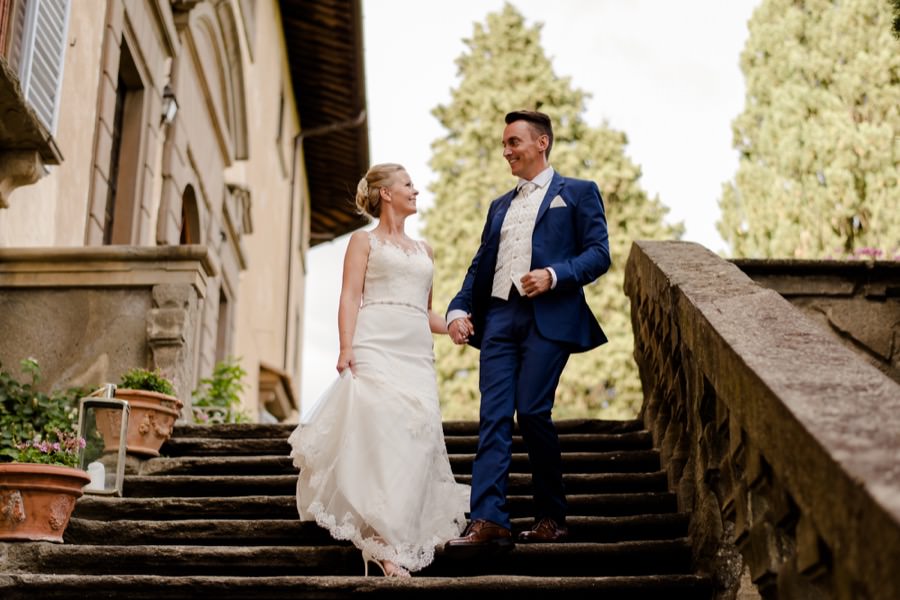 bride and groom portrait at montegufoni castle