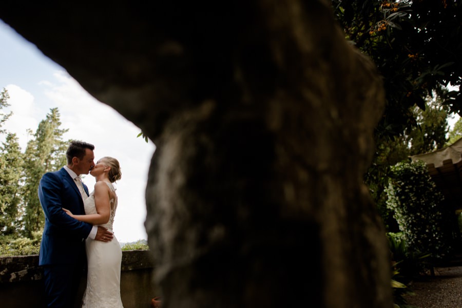 bride and groom kissing