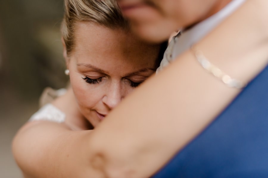 intimate moment of bride and groom