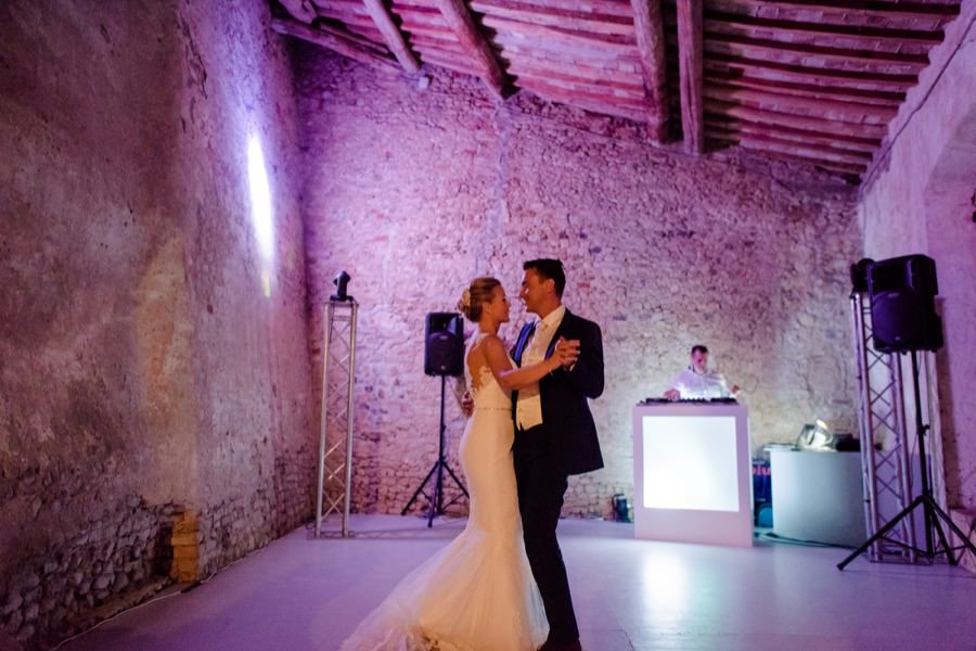 bride and groom first dance at montegufoni castle