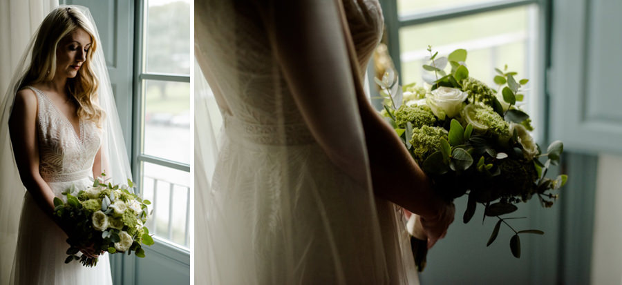 bride portrait with detail of her bouquet