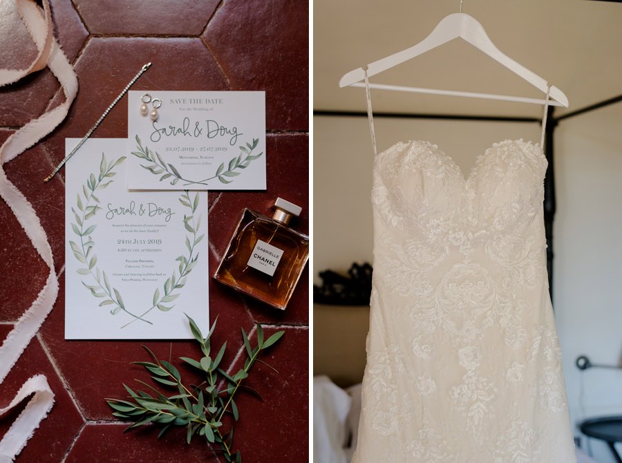 wedding invitation and bridal dress