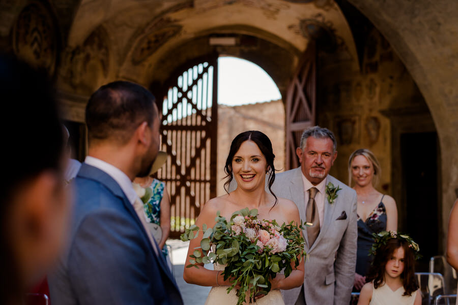 First look bride and groom at ceremony in Certaldo