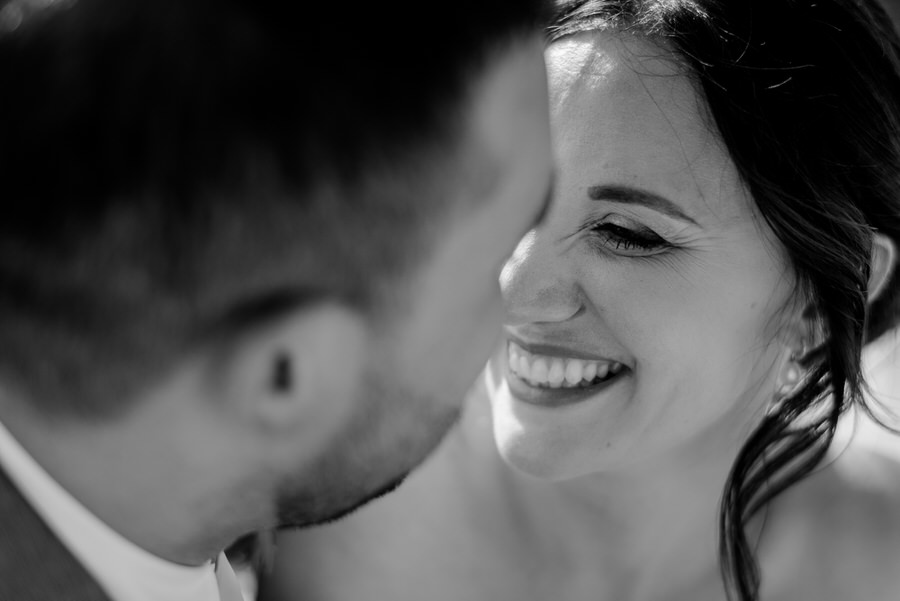 bride smiling black and white photo