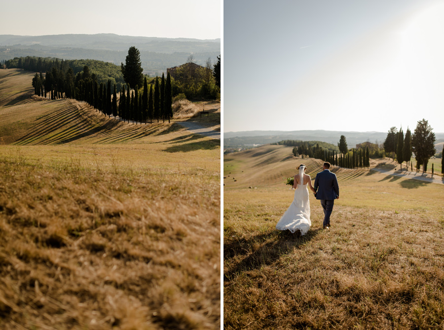 wedding couple walking at canonica park in Certaldo