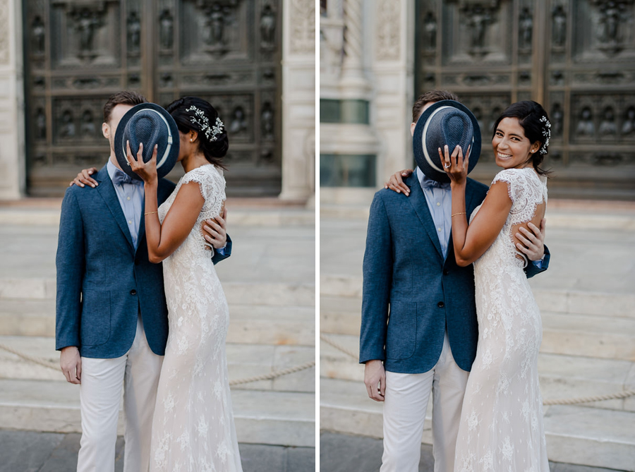 newlywed couple in florence having fun