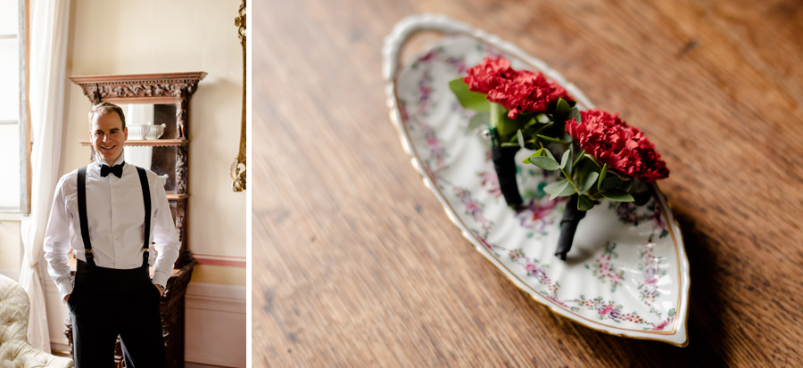 detail of boutonniere of the groom