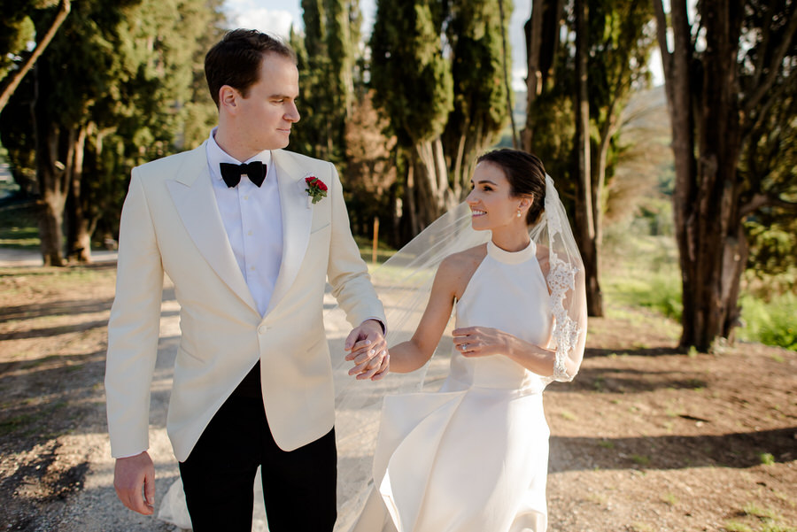 bride and groom walking together