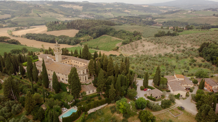 view from the top of castello di montegufoni