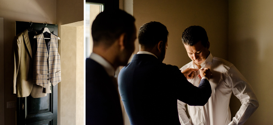 groom wearing his shirt