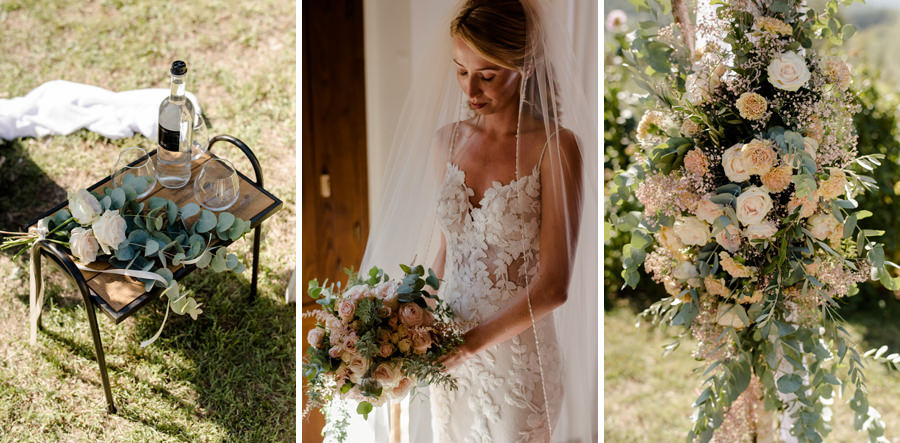 details of ceremony setting and bride portrait