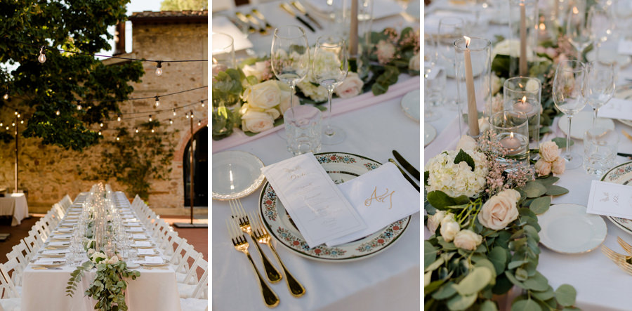 detail decoration of wedding table at Borgo i Vicelli Florence