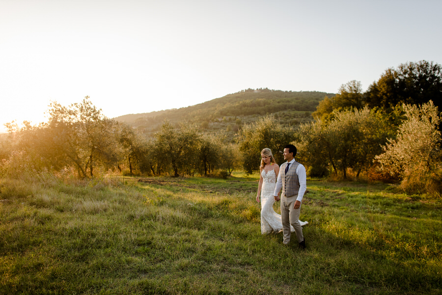 newly wedding couple walking