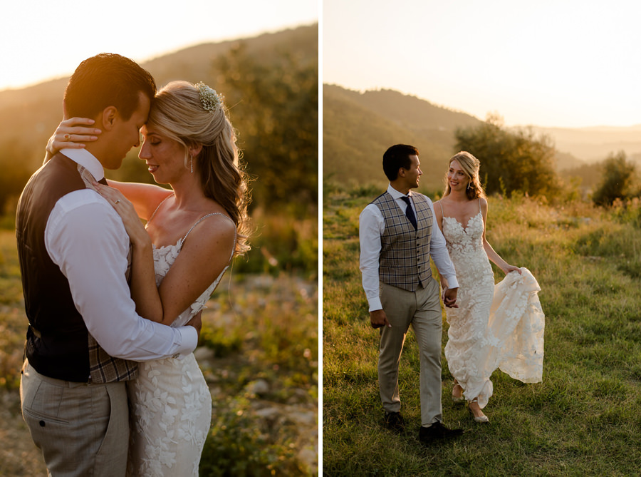 couple embracing each other in tuscany at Borgo i Vicelli Florence