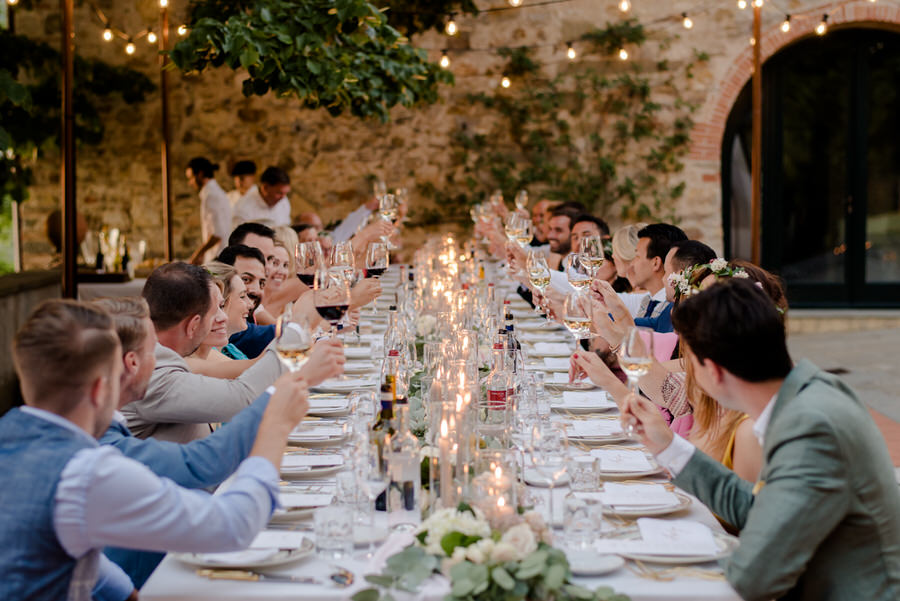 a toast during the wedding dinner at Borgo i Vicelli Florence