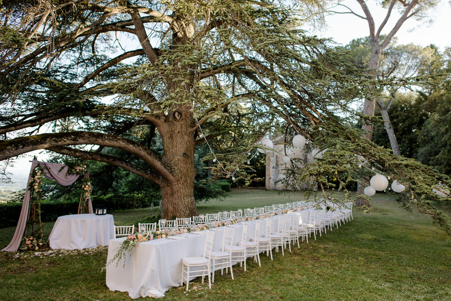 long wedding table at santa maria novella castle in tuscany