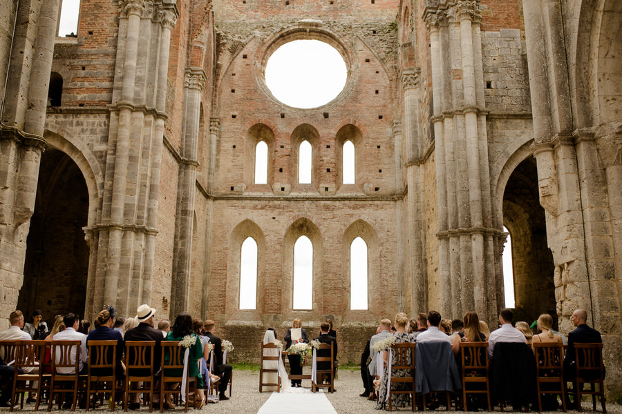 a wedding ceremony at san galgano abbey