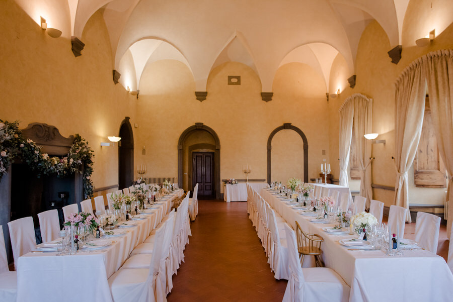 wedding reception in tuscany two long tables