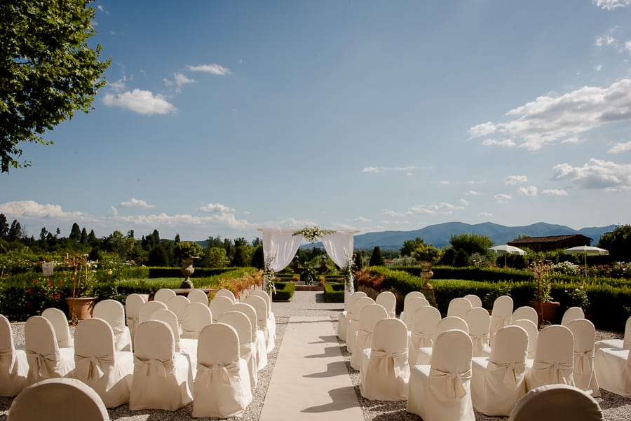 Ceremony setup in garden in tuscany