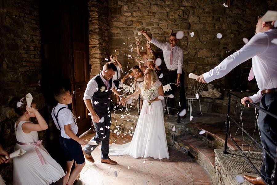 wedding celebration with toss of confetti