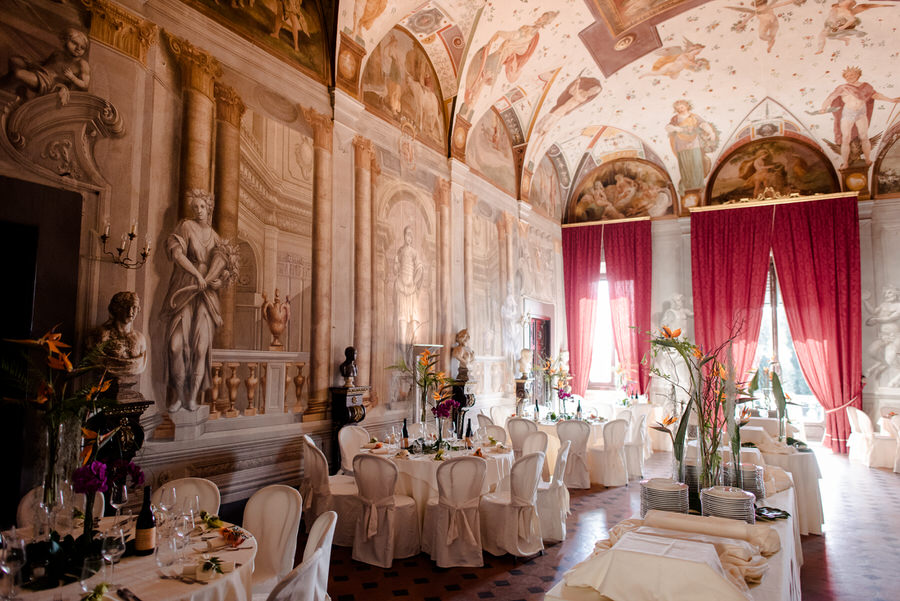 great hall for wedding dinner at Villa di Corliano, San Giuliano Terme, Pisa