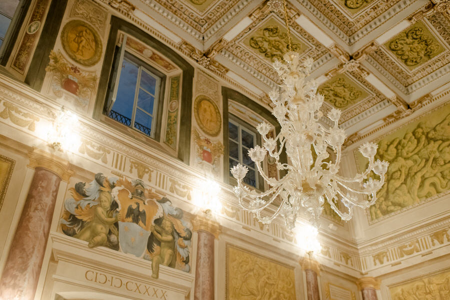 The great hall for wedding dinner at Villa Le Molina, San Giuliano Terme, Pisa