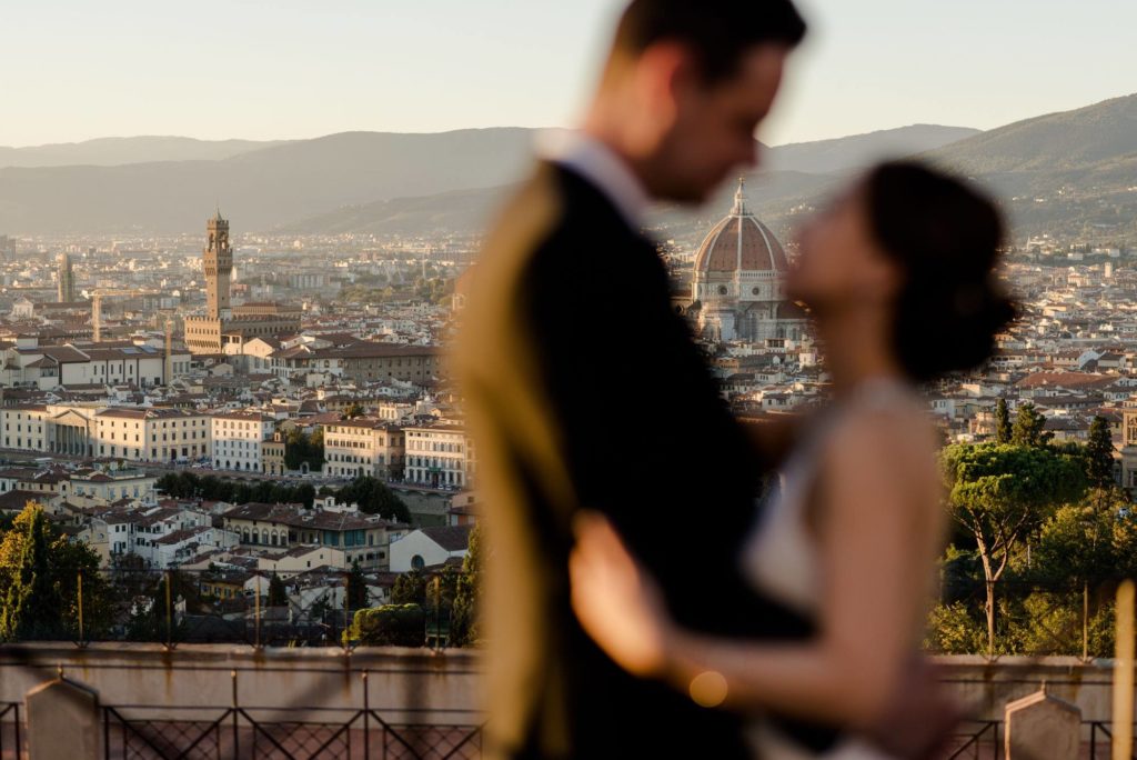 wedding couple with florence view as backdrop