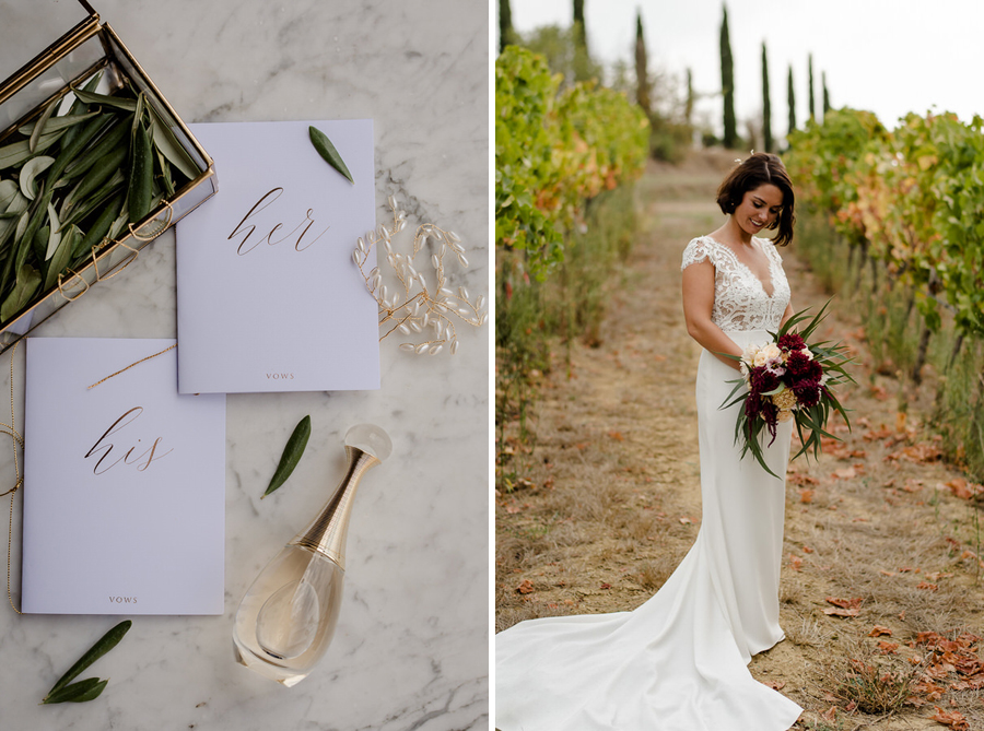 wedding autumn colors tuscany bride in a wineyard