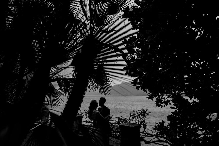 a wedding couple with jungle mood black and white photo