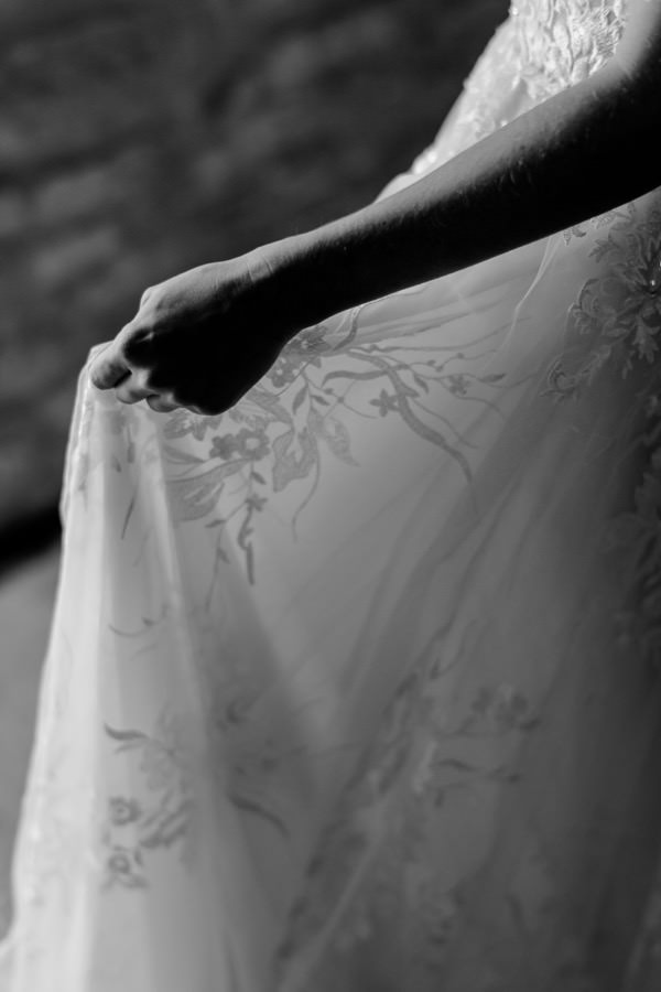 bridal wedding dress detail in black and white