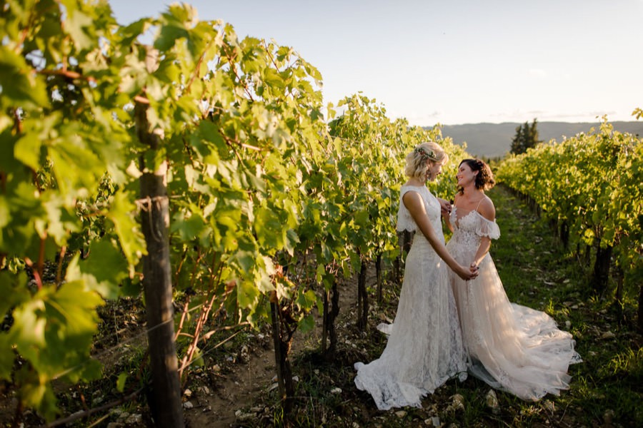 romantic wedding couple in a wineyard