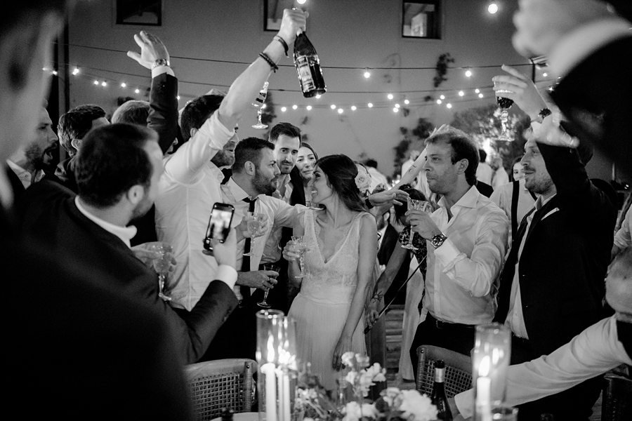 toast of the bride and groom at dinner