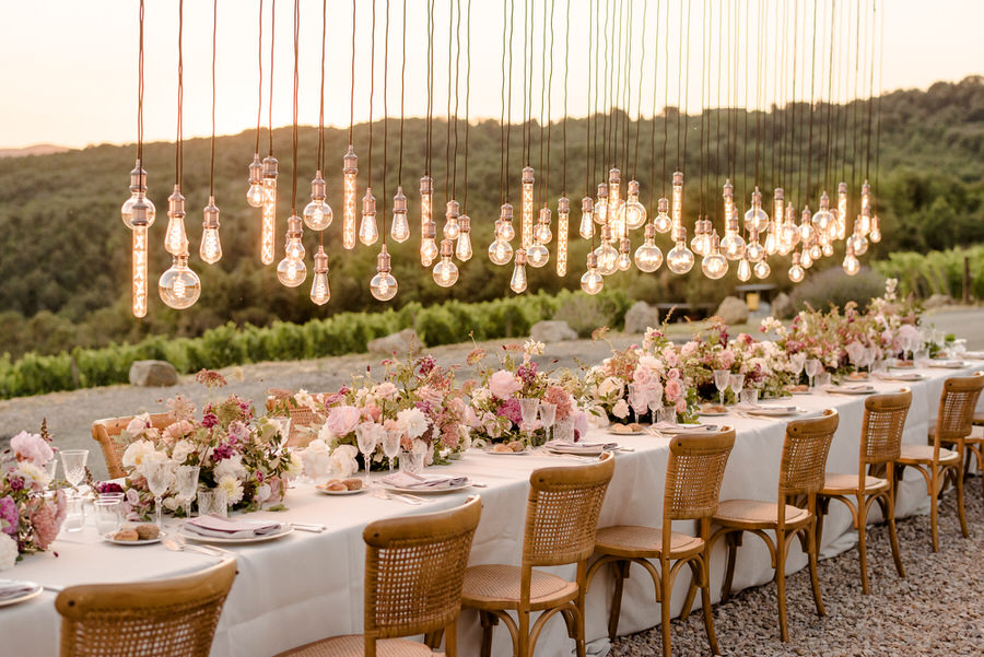 wedding table setting with lights