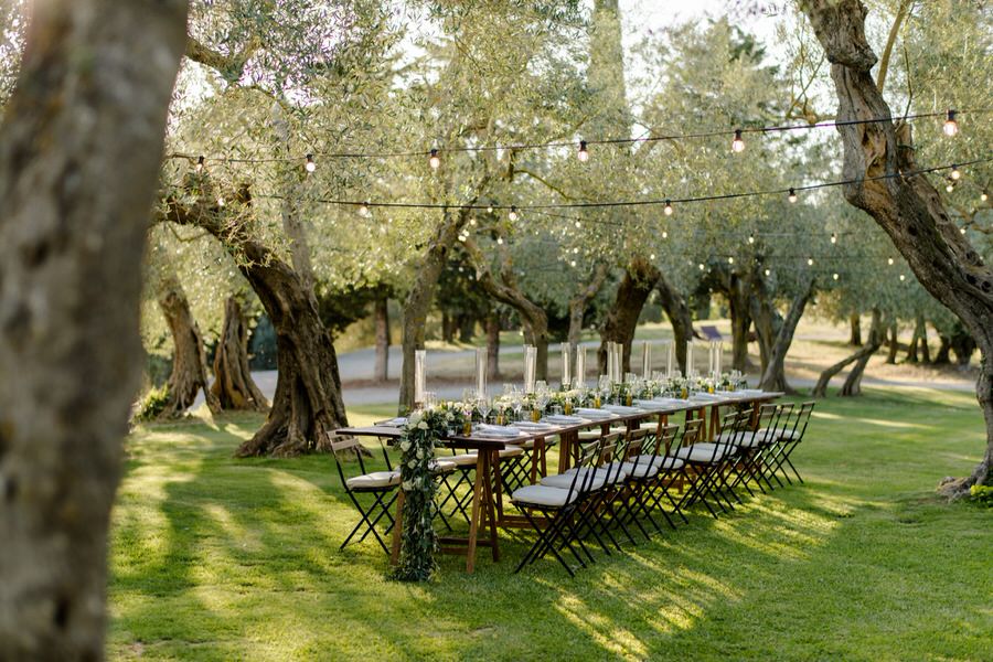 wedding table garden setting olvie trees tuscany