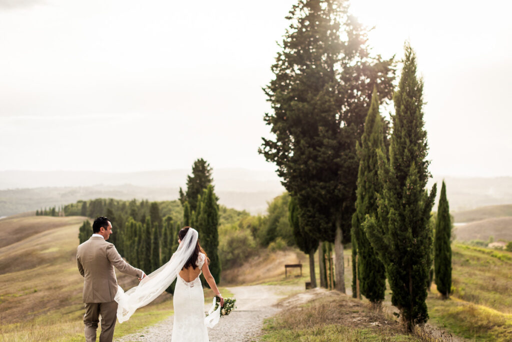 bride and groom just married in tuscany